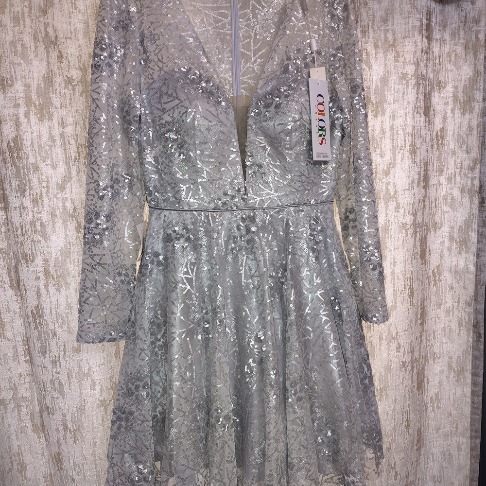 Dress NWT 10 Silver Sequin Lace, Long sleeve, HolidayParty,Wedding, New Year's